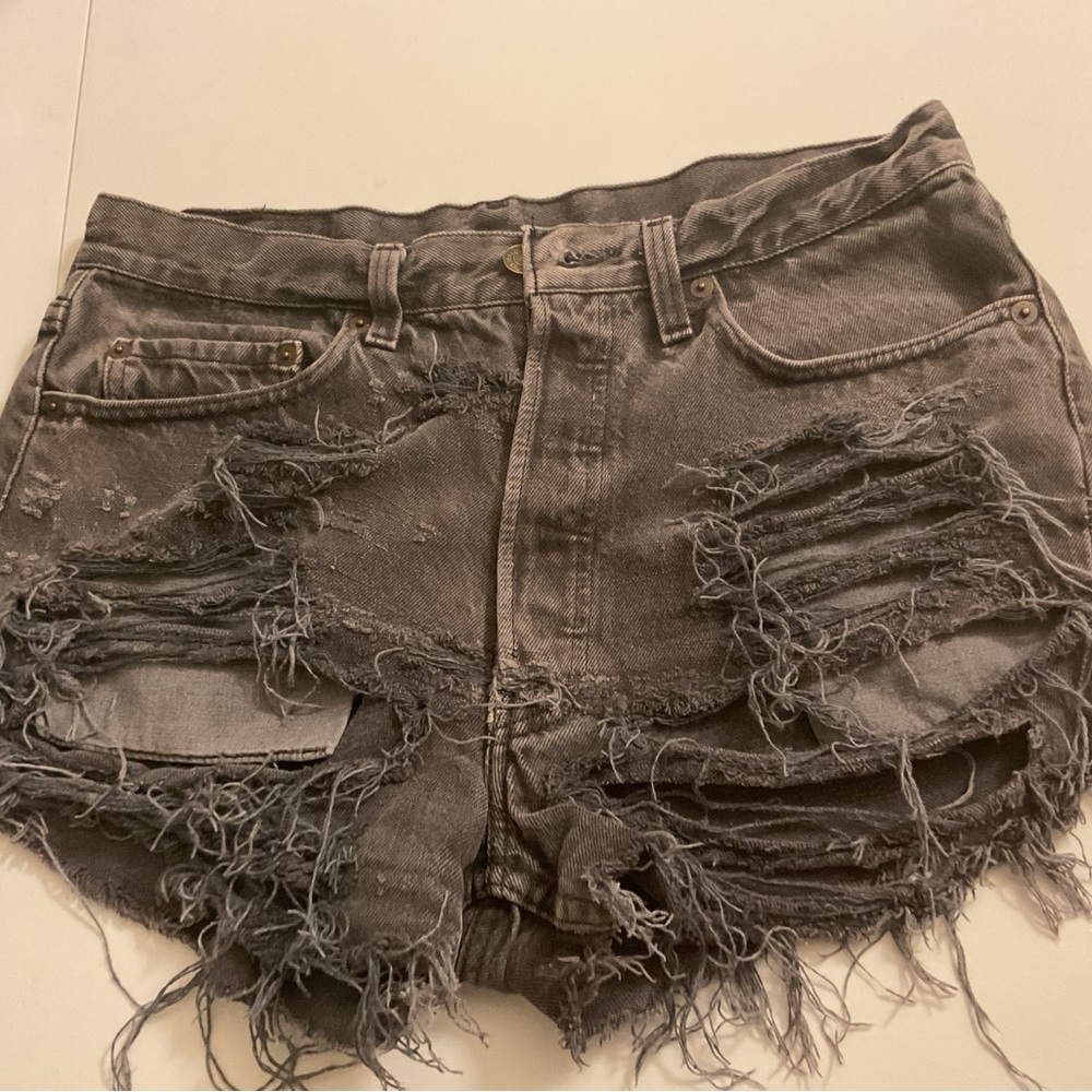 Levi's Distressed Ripped Denim Shorts - Gray
